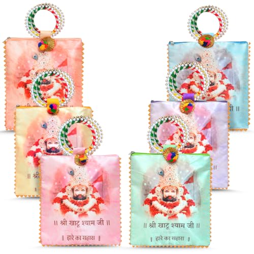 Image of Women Potli Bags Pack of 36 | Khatu Shyam Printed Gifting Potli with Zip & Bangle Handle | Traditional Shagun Return Gifts