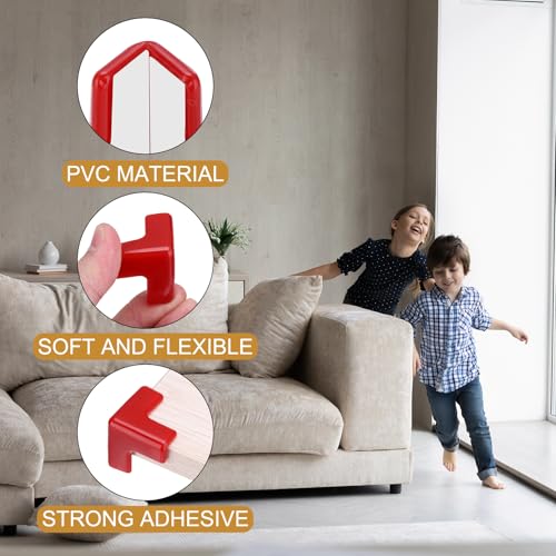 Image of uxcell Corner Protectors, 12 Pcs Table Corner Protectors, Furniture Corner Guard and Edges Safety Bumpers for Table Edges and Sharp Corners (T-Shaped, Red)