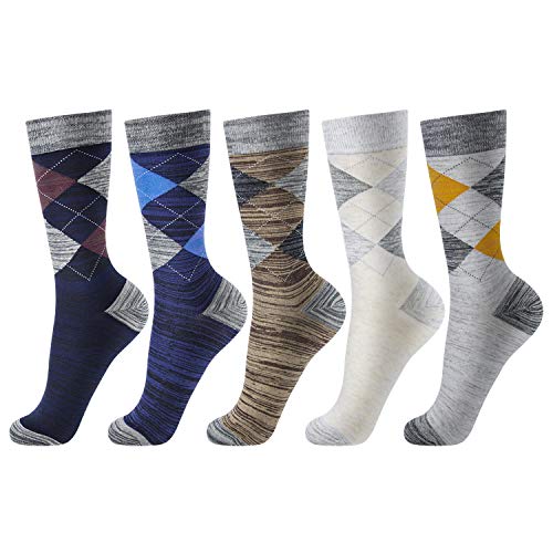 OKISS Mens Dress Cotton Socks Fashion Patterned Argyle Socks &Formal Business Socks Classic Cotton Dress Casual Socks for Men