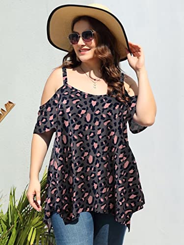 Image of LARACE Cold Shoulder Tops for Womens Summer Clothes Spaghetti Strape Tunic Oversized Shirts Asymmetrical Plus Size Blouse