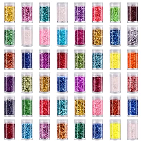 Angxilin 48 FINE Assorted Holographic Iridescent Metalic Colors Extra Fine Glitter Pack,Hair Eye Face Body Make Up Glitter,Epoxy Resin Tumbler Jewelry Making Festival Decor Diy Art Craft Glitter thumb #1