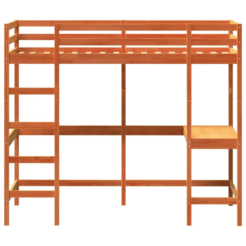 Beds & Accessories - Letto a soppalco con scrivania, 100 x 200 cm, in legno massello di pino, colore: Marrone