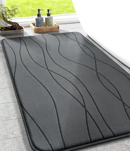 chakme Tapis de Bain en Mousse à mémoire de Forme, Tapis Salle de Bain Absorbant, Tapis de Douche Antidérapant pour la Salle de Bain et Les WC, 50 x 80 cm,...