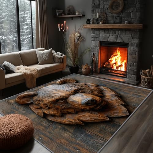 Yoozitrees Bear Rugs for Living Room - Bear Rug, 2x3 Rug, 3D Wooden Bear Head Cabin Area Rug, Wild Animal Farmhouse Door Mat, Washable & Non Slip & Soft Small Carpet, Bear Home Decor