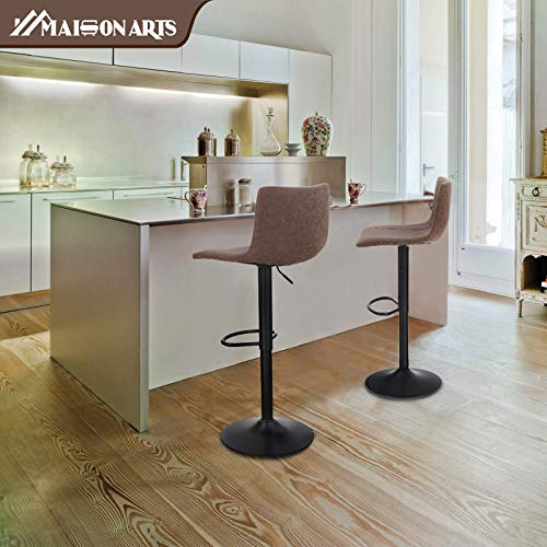 MAISON ARTS Bar Stools Set of 2 for Kitchen Counter Adjustable Counter Height Bar Chairs with Back Tall Barstools PU Leather Kitchen Island Stools, 300 LBS Bear Capacity, Brown