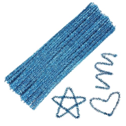 KALLORY 200pcs DIY Glitter Sticks Chenille Stems Pipe Cleaners Blue Christmas Garland