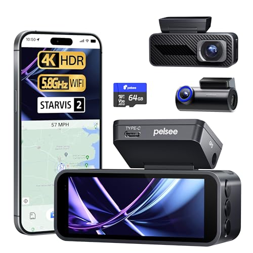 Pelsee 4K Dashcam Auto Vorne Hinten mit STARVIS 2 Sensor, 3.39'' IPS Display dashcam Auto mit 24H...