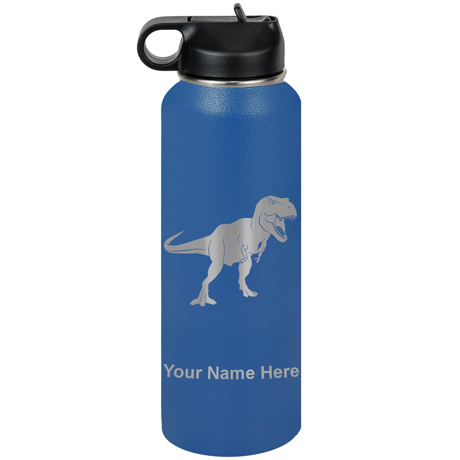 LaserGram Personalized Water Bottle, Tyrannosaurus Rex Dinosaur, Stainless Steel Double Wall Vacuum Insulated with Flip Top Straw, Custom Engraved