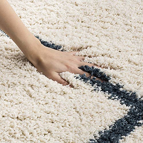 Image of Handwoven Premium Shaggy Fur Rectangular Rugs And Carpet For Living Room, Bedroom, Hall, Baby Room (5X7 Feet, Ivory & Slate Blue)