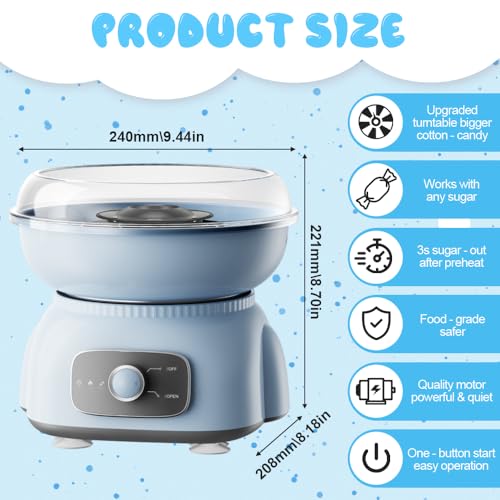 NAVESO Zuckerwattemaschine, Zuckerwattemaschinen, 500W Cotton Candy Machine, Zuckerwatte Maschine mit Messlöffel und 10 Zuckerwatte Stäbe, Zuckerwattegerät für Geburtstag (Hellblau) – Bild 3