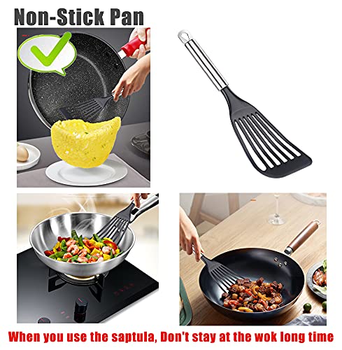 Tenta Kitchen Spatula Set Of 2 Stainless Steel Spatula With Silicone Top Soft Edge Slotted Spatula Turner/Nonstick Spatula Turner Thin Slotted Spatula Wide Nylon Blade Lightweight Sturdy Fish Spatula #TOP3