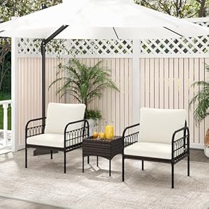 GIANTEX 5-delige tuinmeubelset, rotan tuin lounge set 2 rotanstoelen met kruk, incl. kussens, balkonmeubel, klein balkon, lounge meubels outdoor terrasmeubels met tafel