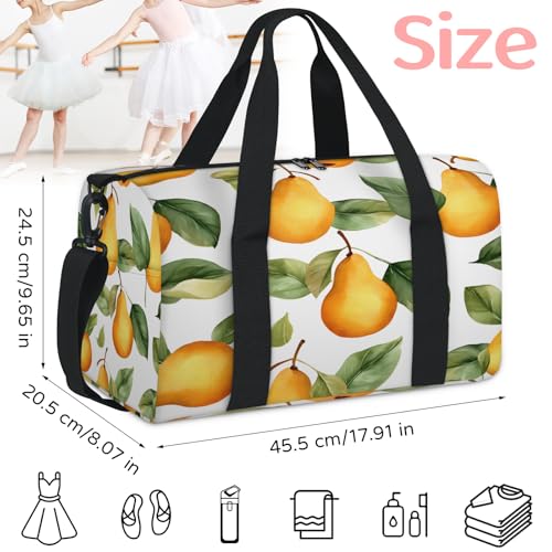Cartoon Pear Sports Duffle Bag for Women Men Waterproof Overnight Weekender Bag with Adjustable Strap Travel Tote Bags for Beach Yoga Work Dance Swim2