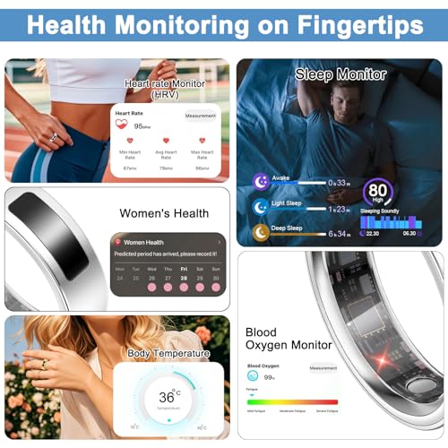 Smart Health Ring for Women Men, Vibration Alert, Touch Control, Fitness Tracker Ring with Sleep/Women's Health/Heart Ra - Additional View