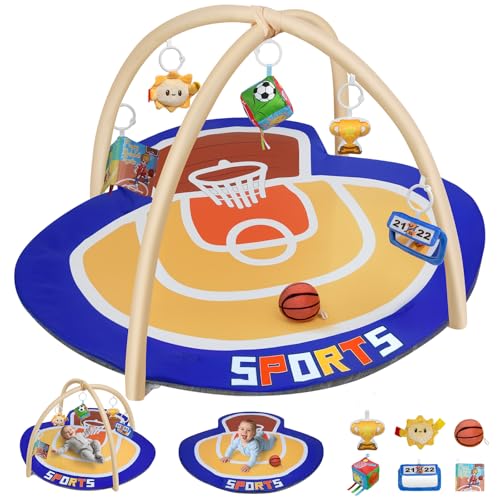 IPOZITO Baby Gym Play Mat, Oversize Basketball Court Shaped Tummy Time Mat, Baby Play Activity Mat...