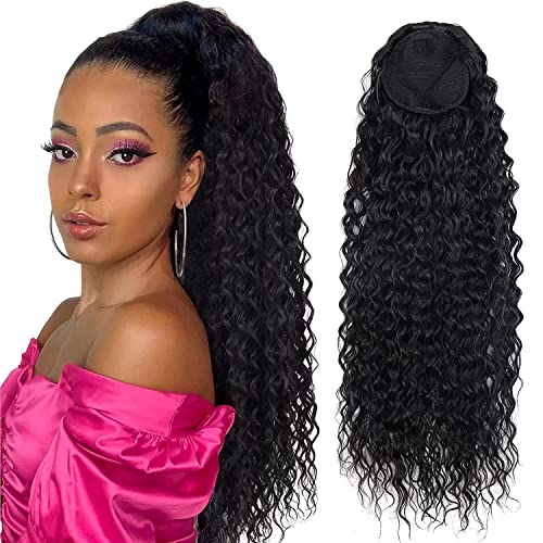 Maxine Clip in Ponytail Extension Water Wave Human Hair Wrap Around Curly Wavy Ponytails With 2 Clips 10A Real Virgin Brazilian Human Hair Ponytail Hairpiece Fashion Full Hair 110g 24 Inch