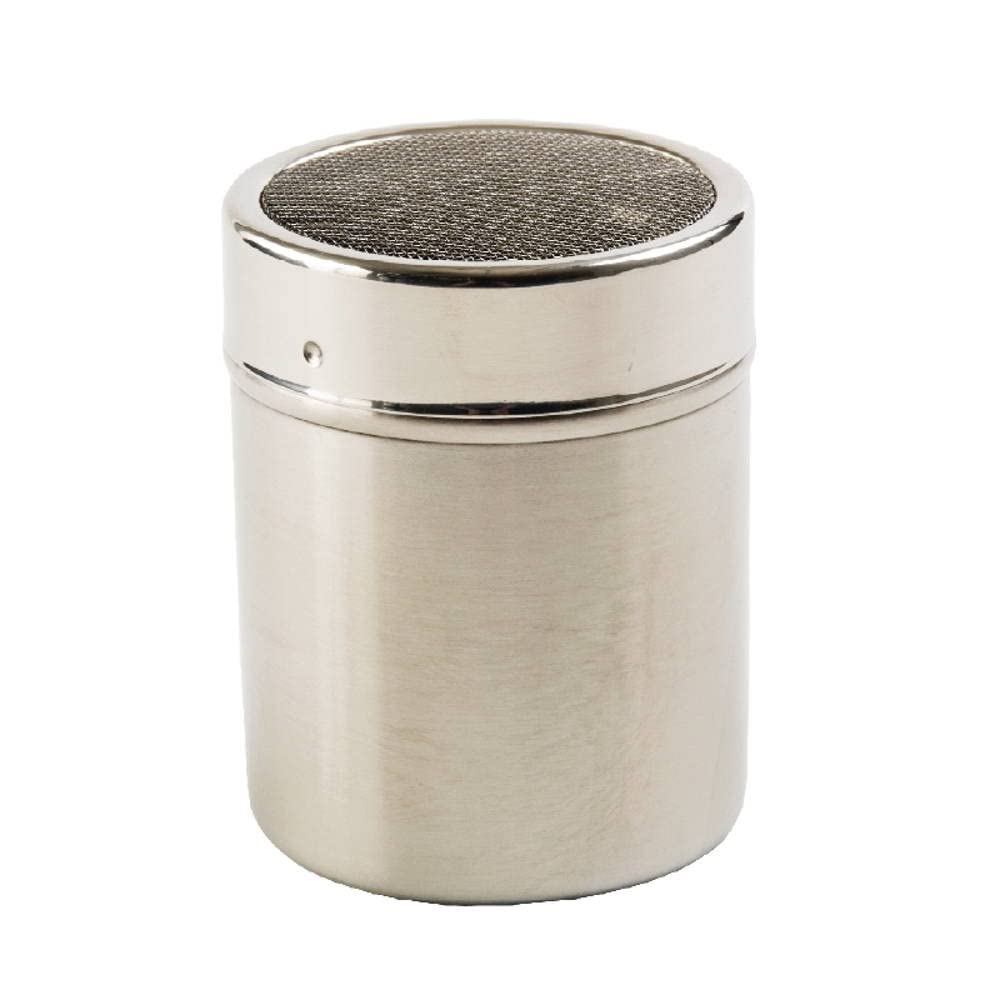 Vogue Powdered Sugar Shaker Dredger with Fine Mesh 275ml - Stainless Steel Powder Can with Plastic Lid J134