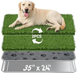 Dog Grass Pad with Tray Large, 35″ x 24″ Stainless Steel Dog Litter Box with 2 Premium Grass Pads & Reusable Pee Pad – Durable, Rust-Proof, Easy Clean Dog Toilet for Large Dogs Indoor Outdoor Use
