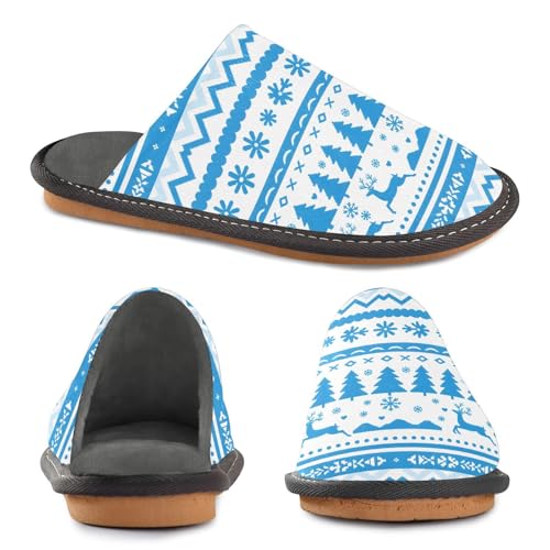 Slippers for Women Blue Aztec Geometric Pattern Soft Winter Warm Shoes Indoor Outdoor Non-Slip House Travel Slippers4
