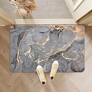 SHENWSAN Diatomaceous Earth Bath mat ，Black Gold Shiny Marble Super Absorbent Fast Drying Non-Slip Diatomite Mud Bathroom Floor Rugs，Office Doormat Kitchen Dining Living Hallway Area Rug,40cm×60cm