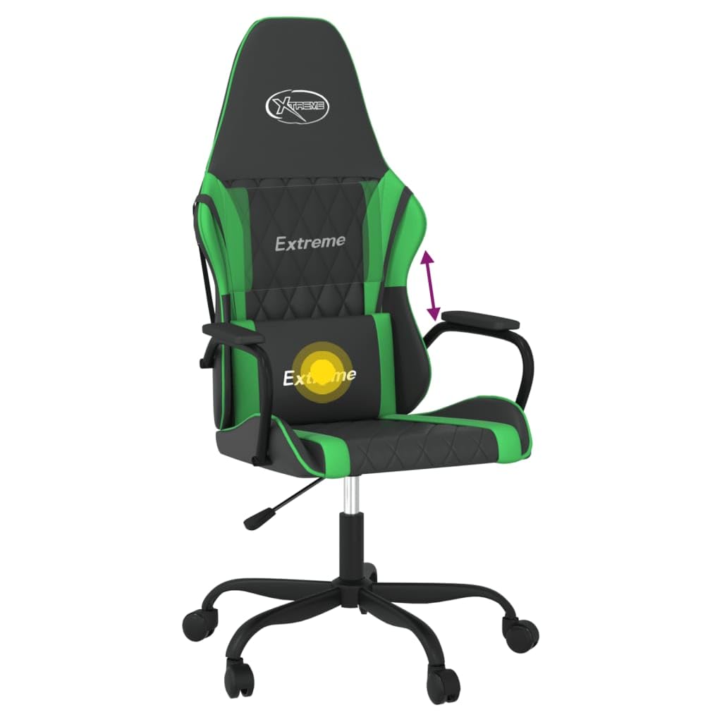 Gamingstuhl mit Massagefunktion Schwarz und Grün aus Kunstleder, ergonomischer Drehstuhl mit Lendenstütze, höhenverstellbar, Rollen, 110 kg Tragkraft für Büro und Gaming