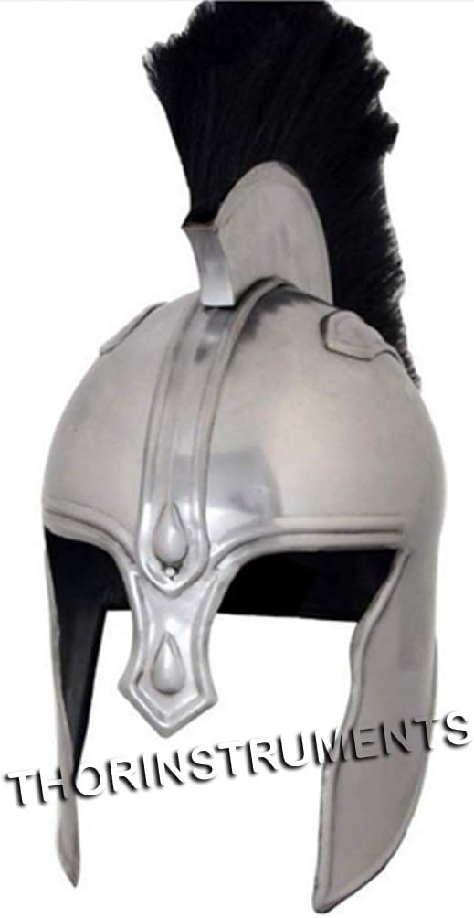 Medieval Armor Achilles Troy Helmet with Black Plume Steel One Size Rustic Vintage Home Decor Gifts