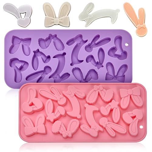 Moldes de silicona para orejas de conejo, huevos de Pascua, 2 unidades de orejas de conejo, moldes de chocolate para fondant, para decoración de pasteles, decoración de cupcakes, pasta de goma de