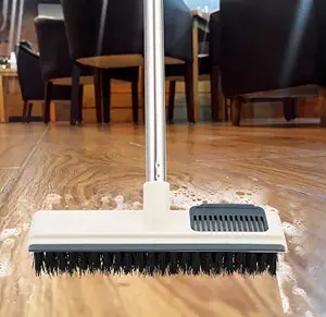 Kresal 2-in-1 Floor Brushes, Deck Brush with Comb Teetch and Squeegee, Long Handle Floor Scrub Brush, Stiff Bristle Shower Scrubber, Multifunction Grout Brush Scrape, for Cleaning Wall Deck Tile