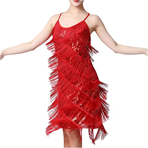 Womens Fringe Dress Spaghetti Strap Sleeveless Tassel Sling Dress Sexy V Neck Backless Cocktail Party Mini Dress