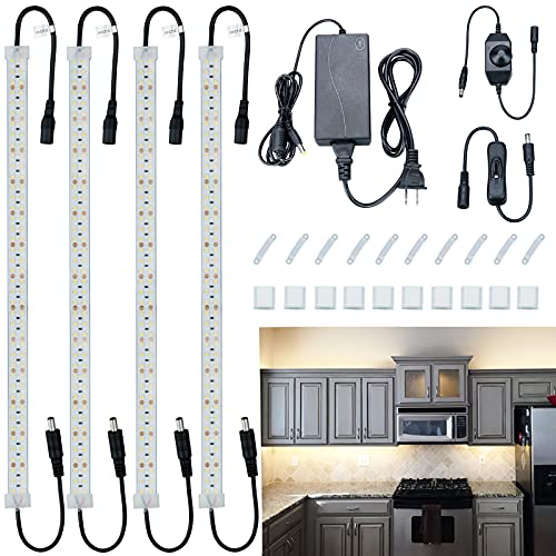 JOYLIT Under Cabinet Lighting Kit 6.56ft, UL Listed 4500lm Brightest CRI 90+ 24V LED Strip Light Natural White, 4000K Plug in Dimmable Counter Lights Fixture for Kitchen, Shelf, Desk ( 4PCS 20in )