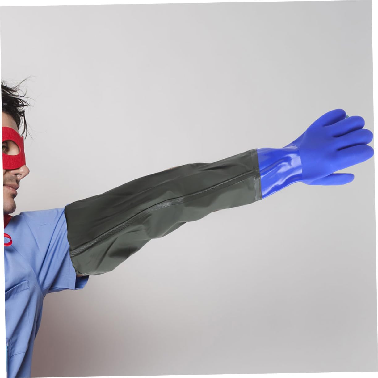 VALICLUD 2 pares Guantes Largos Impermeables de Goma para Limpieza de Cocina y Lavado de Platos Protección Extensible Codo con Forro Antideslizante Pack de Azul