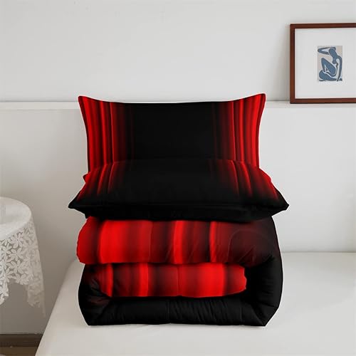 Miniatura 4 de Feelyou Juego de edredón abstracto para mujer, color rojo y negro, 3 piezas, tamaño King