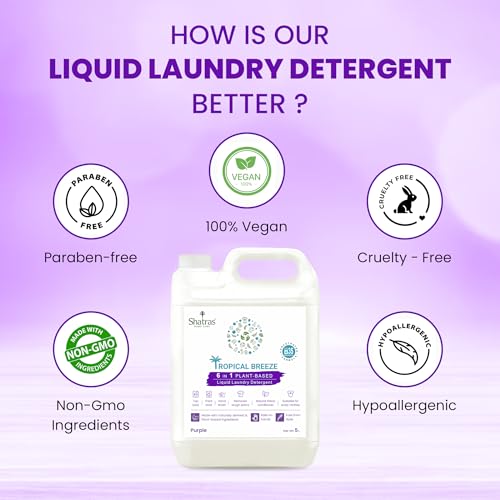 Image of Shatras Liquid Detergent 5 Litre - Concentrated Laundry Liquid for Fabric Care, Suitable for Top-Load & Front-Load Washing Machines and Hand Wash, Pack Of -2