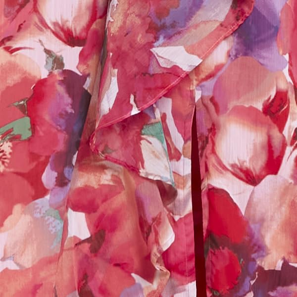 Image of London Times Women's V-Neck Waist Tie Ruffle Cascade Dress for Women | Wedding Guest Dresses for Women