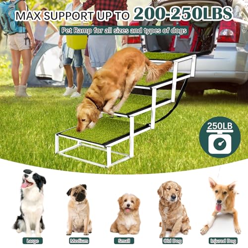 Dog-Ramp-for-Car-Extra-Wide-Dog-Car-Stair-for-Large-Dogs-Pet-Steps-Lightweight-Aluminum-Foldable-Dog-Steps-for-Cars-and-SUVHigh-Beds-Trucks-Supports-up-to-200-lbs-Extra-Wide-4-Steps-with-Grass Dog Ramp for Car Extra Wide Dog Car Stair for Large Dogs Pet Steps Lightweight Aluminum Foldable Dog Steps for Cars and SUVHigh Beds Trucks Supports up to 200 lbs Extra Wide 4 Steps with Grass