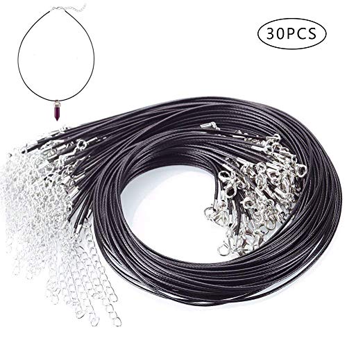 BHAHAI 30 PCS Black Necklace Cord with Lobster Clasp Waxed Necklace String Cord Pendant Bulk Necklace Cords Chain for Bracelet Jewelry Making