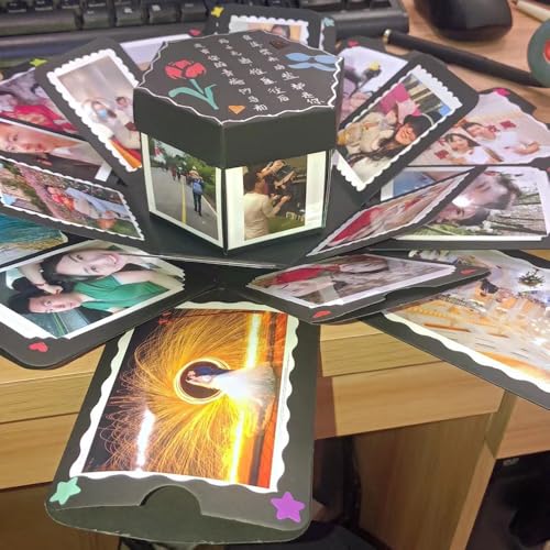 Überraschung Box Kreative DIY Fotoalbum Explosion Box Schwarz Geschenkbox für Weihnachten Geburtstag Jubiläum Valentinstag