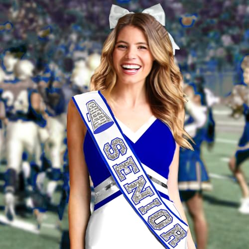RhinestoneSash Senior Cheerleader Sash Blue - Royal Blue PREMIUM GRADE SATIN Cheer Sashes - High School Cheer Squad Supplies2