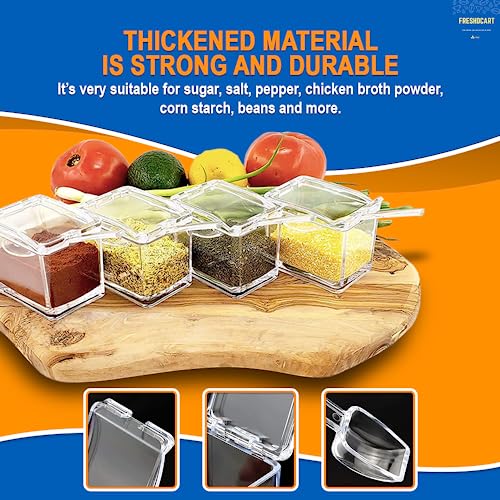 Image of FreshDcart Fdca389 Masala Container | Acrylic 4-Grid Transparent Masala Dabba | Spice Box with Serving Spoons for Masala, Salt, Pepper Storage (1 Pc, Beige)