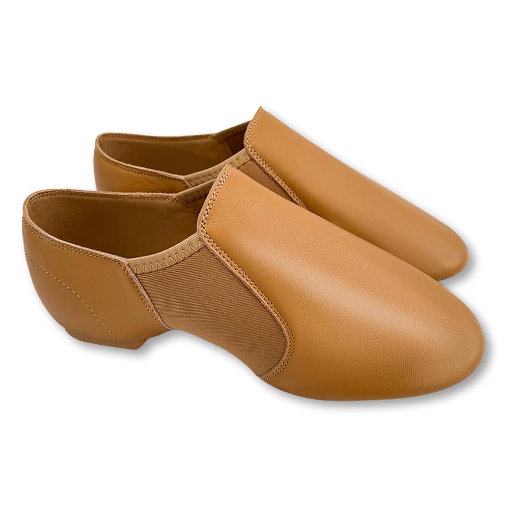 Jruzn Jazz Shoes for Girls: Leather Dance Shoes for Women - Slip-on Dancing Shoe for Unisex Adult and Boys Tan