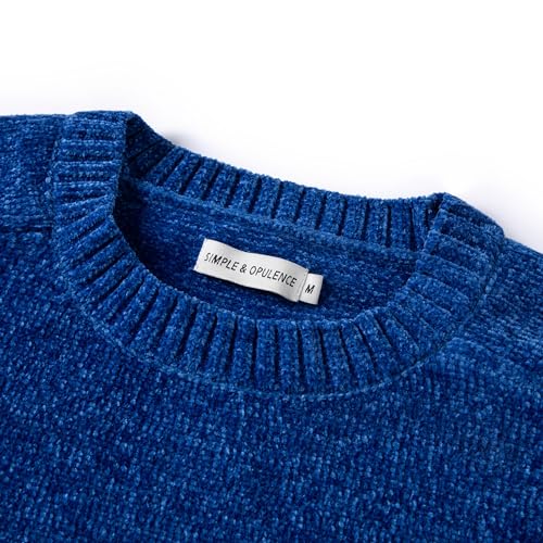 Image of Simple&Opulence Women's Chenille Sweater Crewneck Long Sleeve Pullover Ribbed Cuff Hem Round Neck Jumper Tops