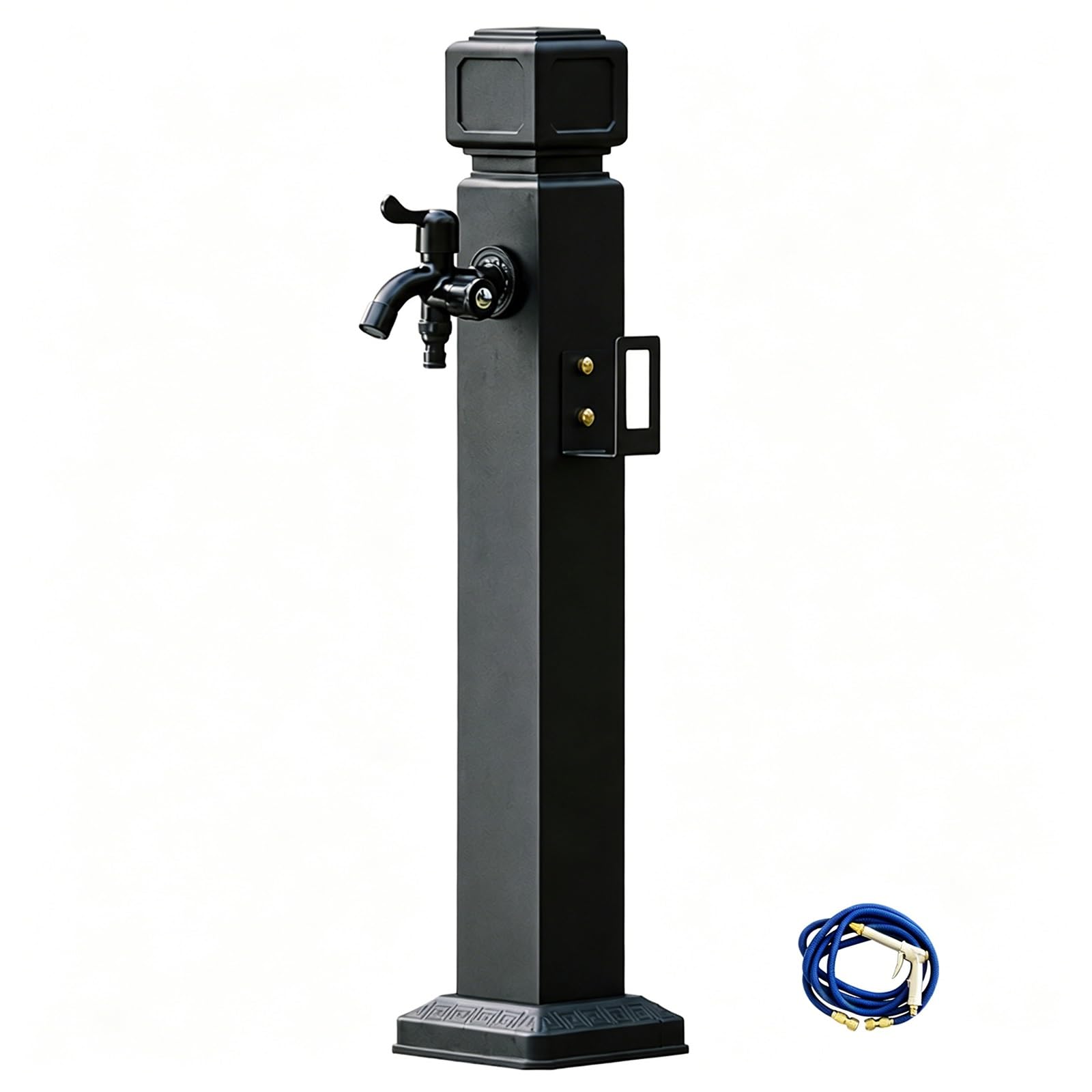 Yangllyj Black Outdoor Garden Water Column, Freestanding Garden Water Column With Dual Spigots, Hose Holder Included For Yard Patio Backyard(12X60cm/5X24in)