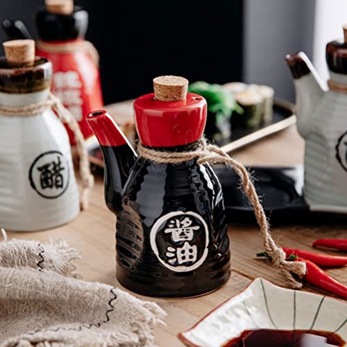 DOITOOL Soy Sauce Pot Japanese Style Vinegar Dispenser Olive Oil Pot Soy Sauce Pourer Liquid Condiment Container Seasoning Bottle for Kitchen Restaurant Home Black - Image 2