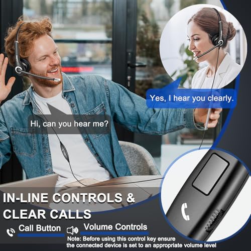 Image of Callez Wired Computer Headset 3.5mm /USB-C Headset with Mic Noise Cancelling | Cell Phone Headphone for PC Laptop Mac iPhone 15 /16 /17 Samsung, Zoom Teams Call Center Home Office Work, in-line Controls