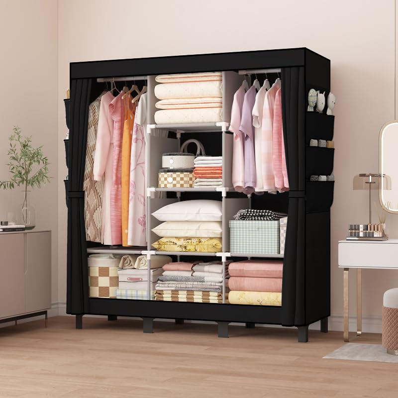 Image of Portable closet, bedroom armoire, clothes storage box, simple hanging clothes wardrobe, suitable for bedrooms, dormitories and rented houses. 51 inch W*17.7 inch D*67.7 inch H (Black)