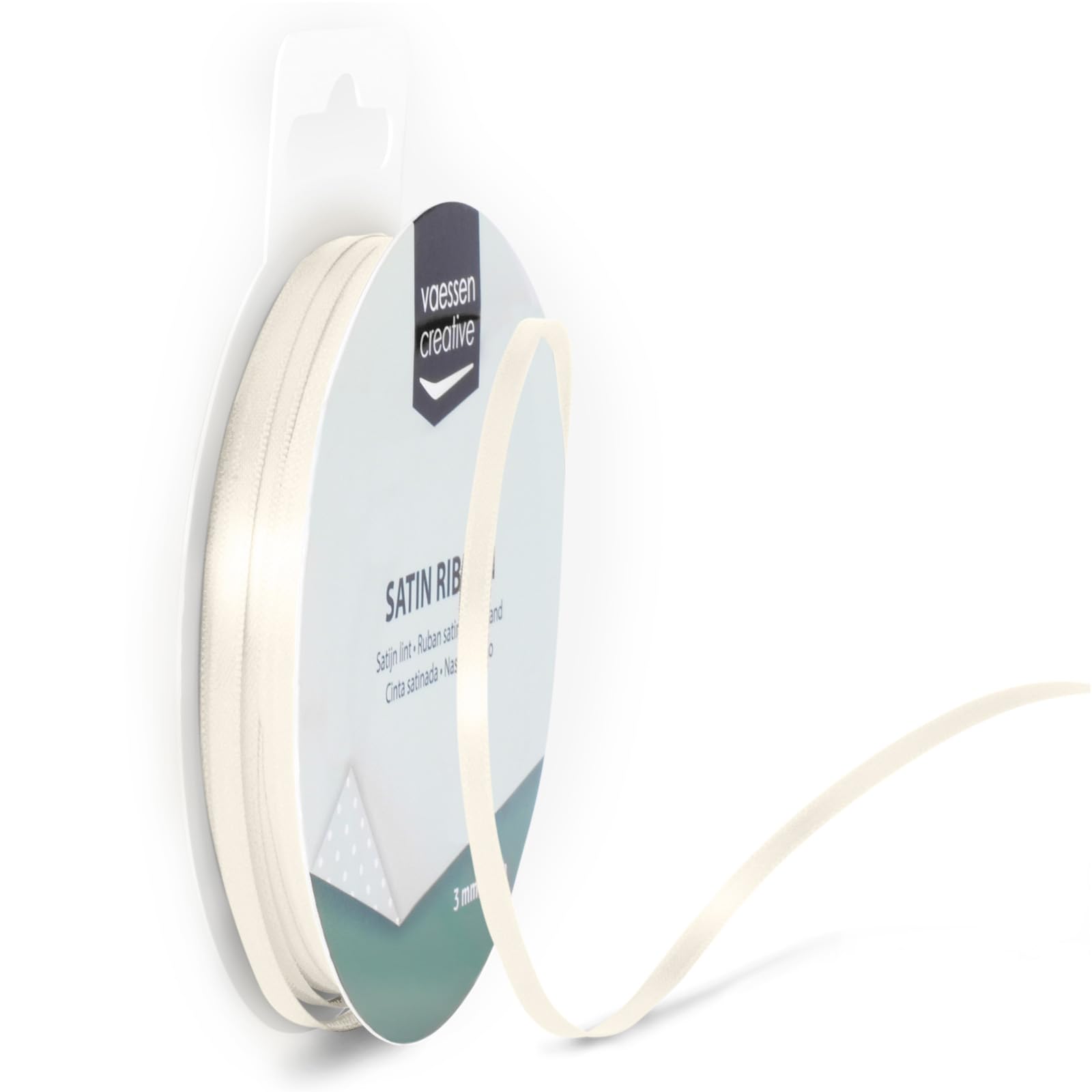 Vaessen Creative Satin Ribbon, Ivory, 3mm x 10m, Elegant Shine for Card Making, Scrapbooks, Gift Wrapping and Other Craft Projects, 301002-0002