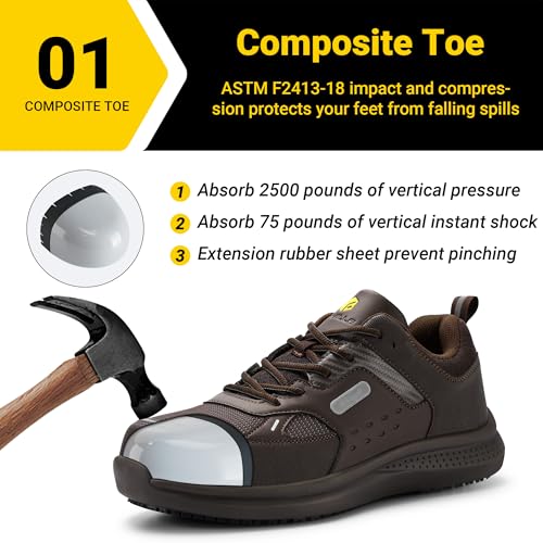 Image of FitVille Extra Wide Steel Toe Shoes for Men, Composite Toe Work Shoes for Men, Water Resistant, Slip Resistant, Leather
