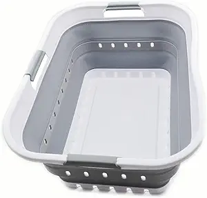 SAMMART 42L (11 gallon) Collapsible Plastic Laundry Basket - Foldable Pop Up Storage Container/Organizer - Space Saving Hamper/Basket (1, White/Grey)