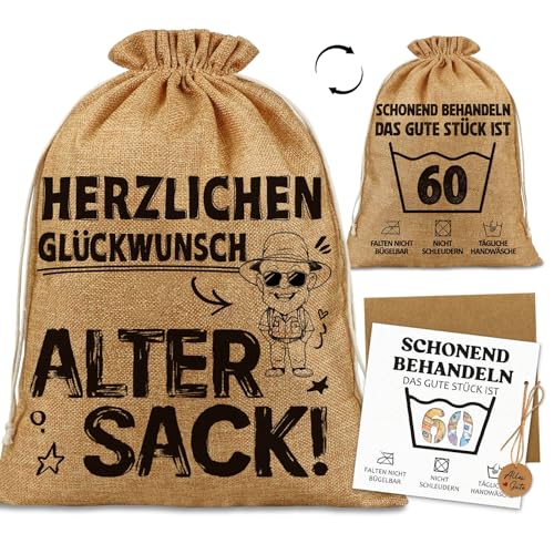 Lustiges Geschenkbeutel Geschenk zum 60 Geburtstag Mann-Jutebeutel \"Herzlichen Glückwunsch, alter Sack!“ mit Geldgeschenke Geburtstagskarte 60–Witziges Geschenke für 60. Geburtstag Mann (40x30 cm) Lustiges Geschenkbeutel Geschenk zum 60 Geburtstag Mann-Jutebeutel \"Herzlichen Glückwunsch, alter Sack!“ mit Geldgeschenke Geburtstagskarte 60–Witziges Geschenke für 60. Geburtstag Mann (40x30 cm)