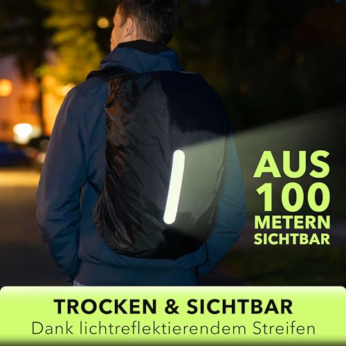 AVANA Regenschutz für Rucksäcke mit Reflexstreifen (10-70L) wasserdichte Regenhülle Schulranzen Reflektor Rucksack Cover reflektierender Rucksacküberzug